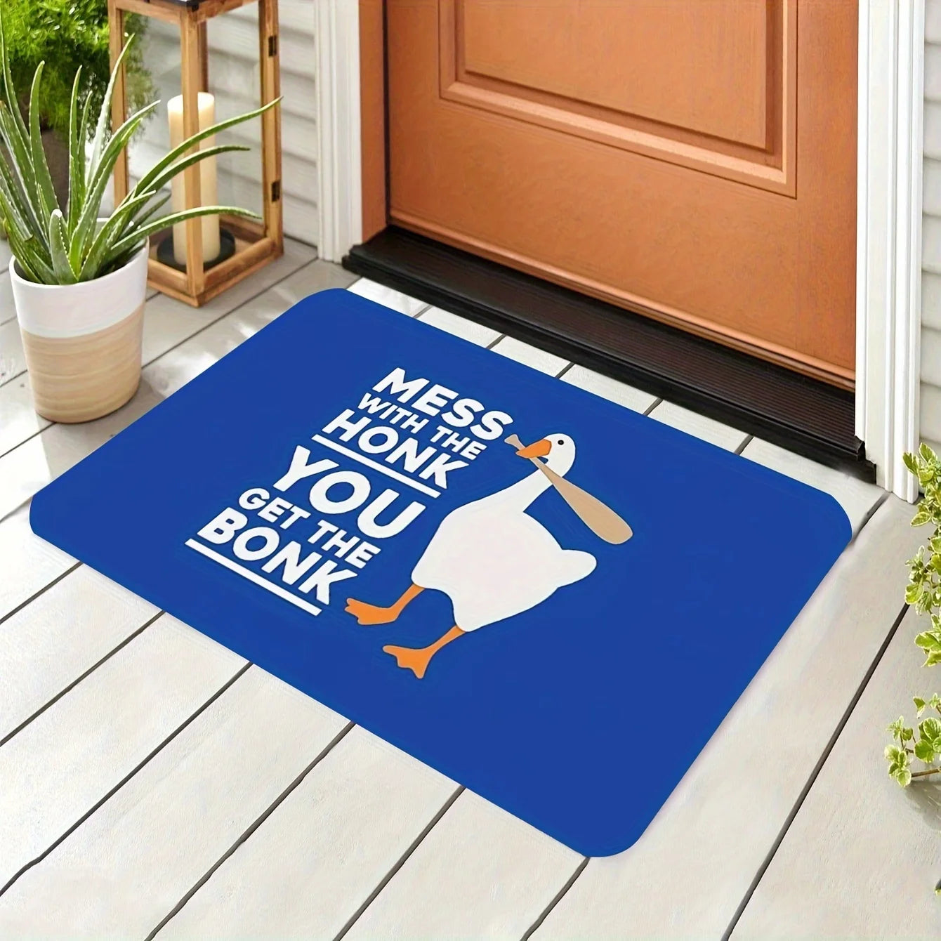 Navak Carpet Goose Game Style rutschfeste Fußmatte aus Polyester – „Mess with The Honk“ Bade- und Wohnzimmerteppich, Eingangsmatte für drinnen und draußen
