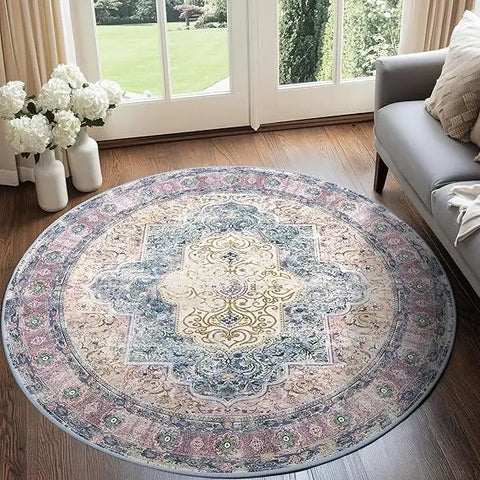 Navak Teppich, maschinenwaschbar, kein Flor, rutschfest, Vintage-Teppiche für Wohnzimmer, Schlafzimmer und Esszimmer, Bohemian-Stil, Used-Look I