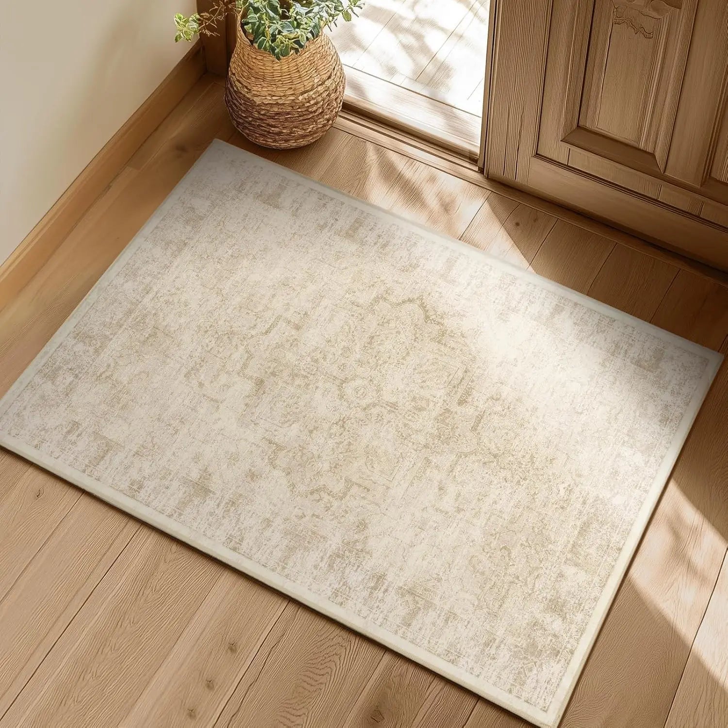 Navak Carpet Crystal velvet carpetVintage DistressedArea Rugs for Living Room Bedroom Non Slip Washable, Medallion Pattern Printed Low