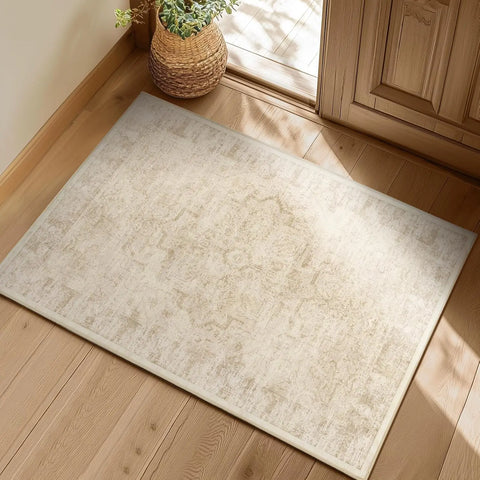 Navak Carpet Crystal velvet carpetVintage DistressedArea Rugs for Living Room Bedroom Non Slip Washable, Medallion Pattern Printed Low