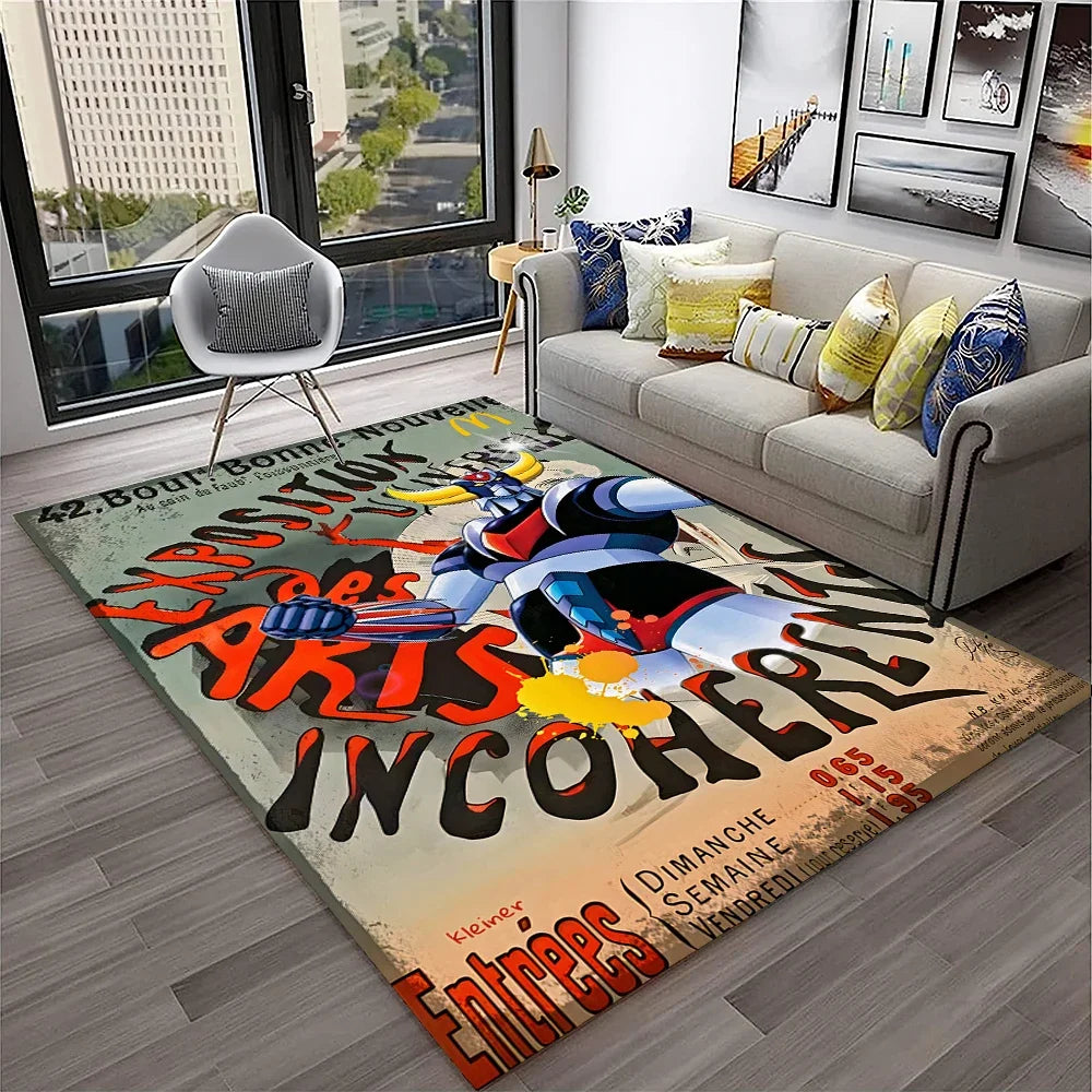 Navak Teppich, 3D-Cartoon-UFO-Roboter Grendizer, Anime-Teppich für Zuhause, Wohnzimmer, Schlafzimmer, Sofa, Fußmatte, Dekor, Kinderbereich, rutschfeste Bodenmatte