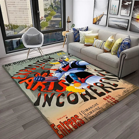 Navak Teppich, 3D-Cartoon-UFO-Roboter Grendizer, Anime-Teppich für Zuhause, Wohnzimmer, Schlafzimmer, Sofa, Fußmatte, Dekor, Kinderbereich, rutschfeste Bodenmatte
