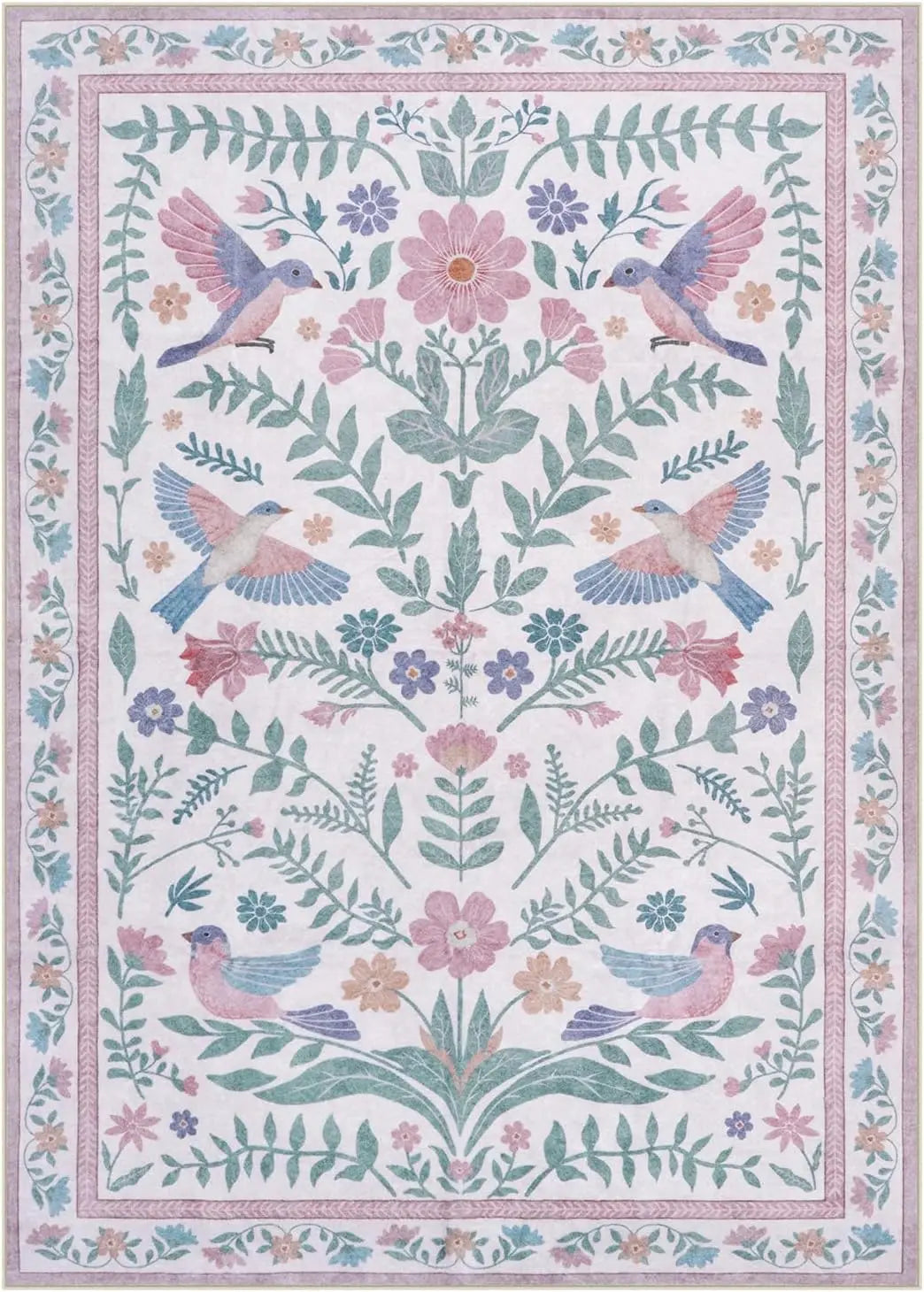 Navak Teppich, eleganter Boho-Teppich mit lila Blumen und Vogel-Print, Heimdekoration, Wohnzimmer-Sofa-Teppich, Schlafzimmer, Nachttisch, weicher Teppich, Küche, Esszimmer, Bodenmatte
