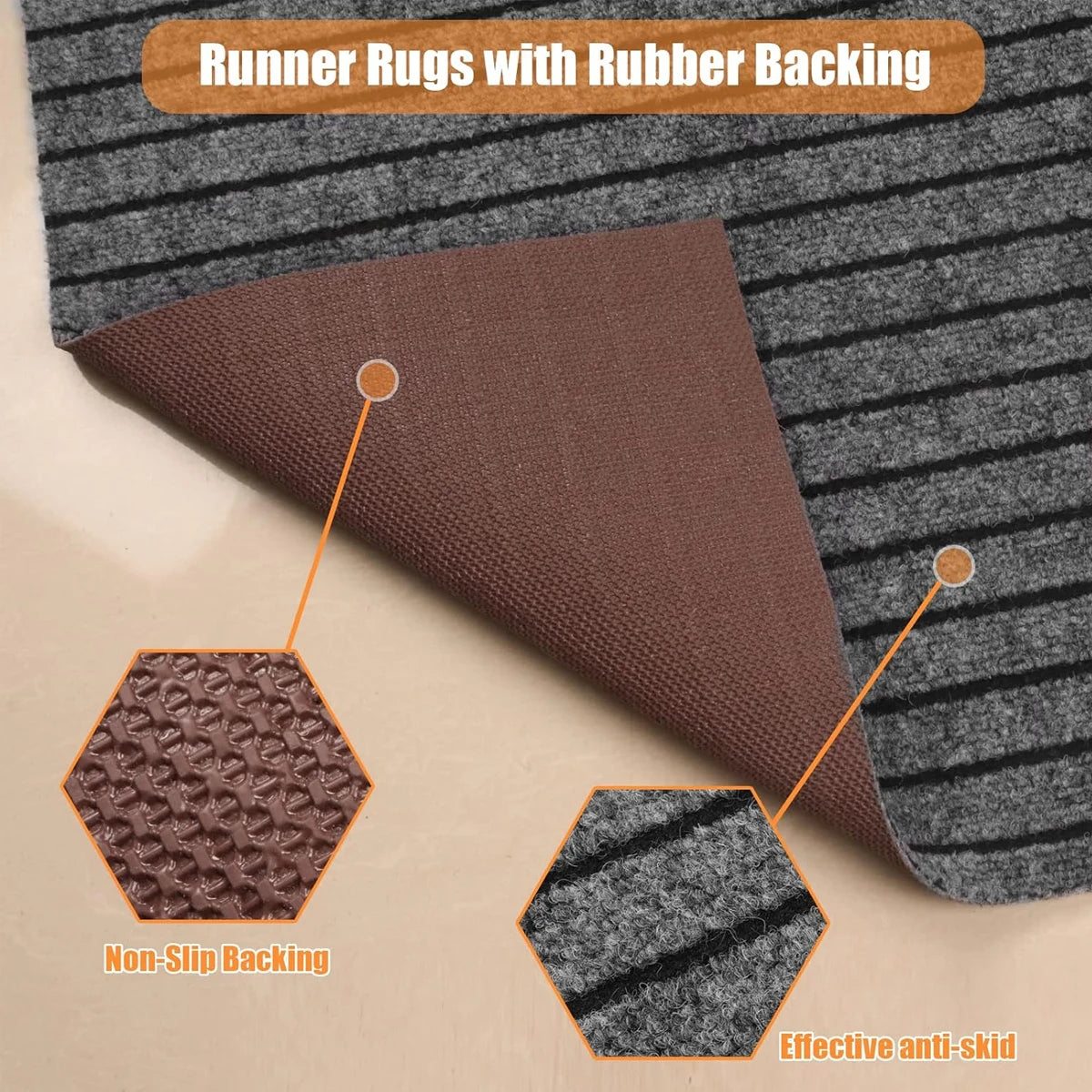 Navak Carpet Non-slip door mat, solid color striped kitchen carpet floor mat, easy to clean suitable for hallway, kitchen, bathroom