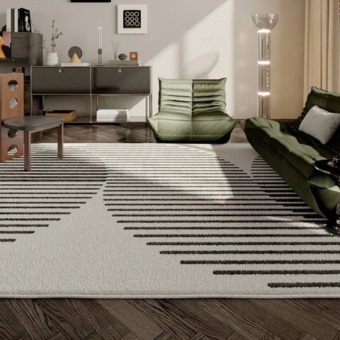 Navak Teppich Französischer einfacher Wohnzimmerteppich Moderner leichter Luxus Plüsch Anti-Rutsch Couchtisch Teppich Home Decor Linien Schlafzimmer Weiche Bodenmatte 러그