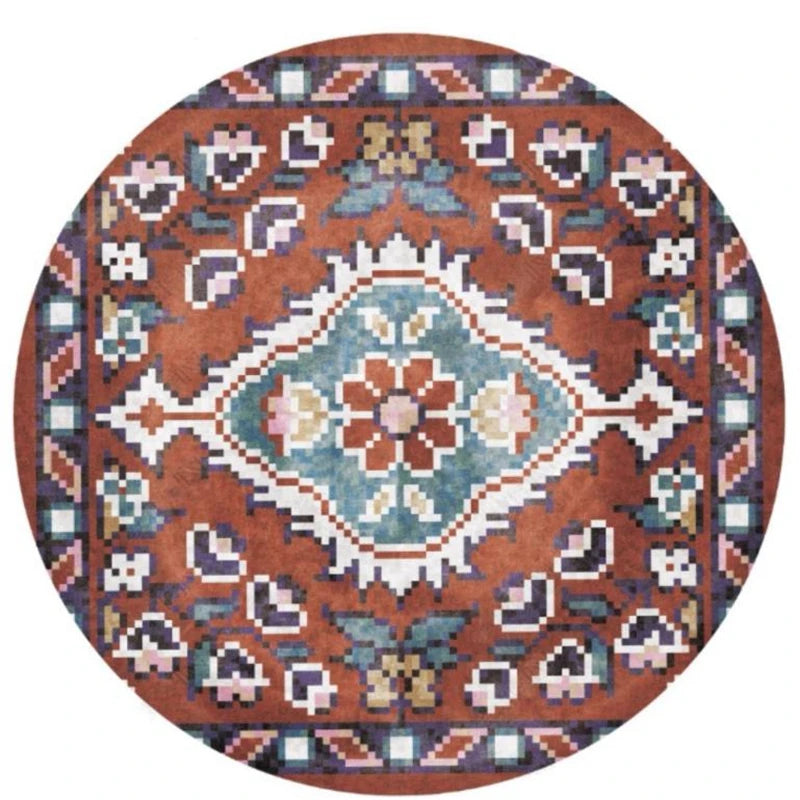Navak Carpet Mandala Print Round Carpet Nordic Modern Living Room Anti-Slip Rug Coffee Table Foot Pad Bedroom Floor Mats Bay Window Chair Mat