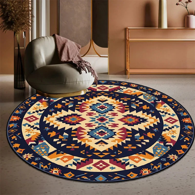 Navak Carpet Exclusive Picks Retro Bohemian Round Carpets Living Room Luxury Sofa Area Chair Non-Slip Soft Floor Mat Bedroom Decor Crystal Velvet
