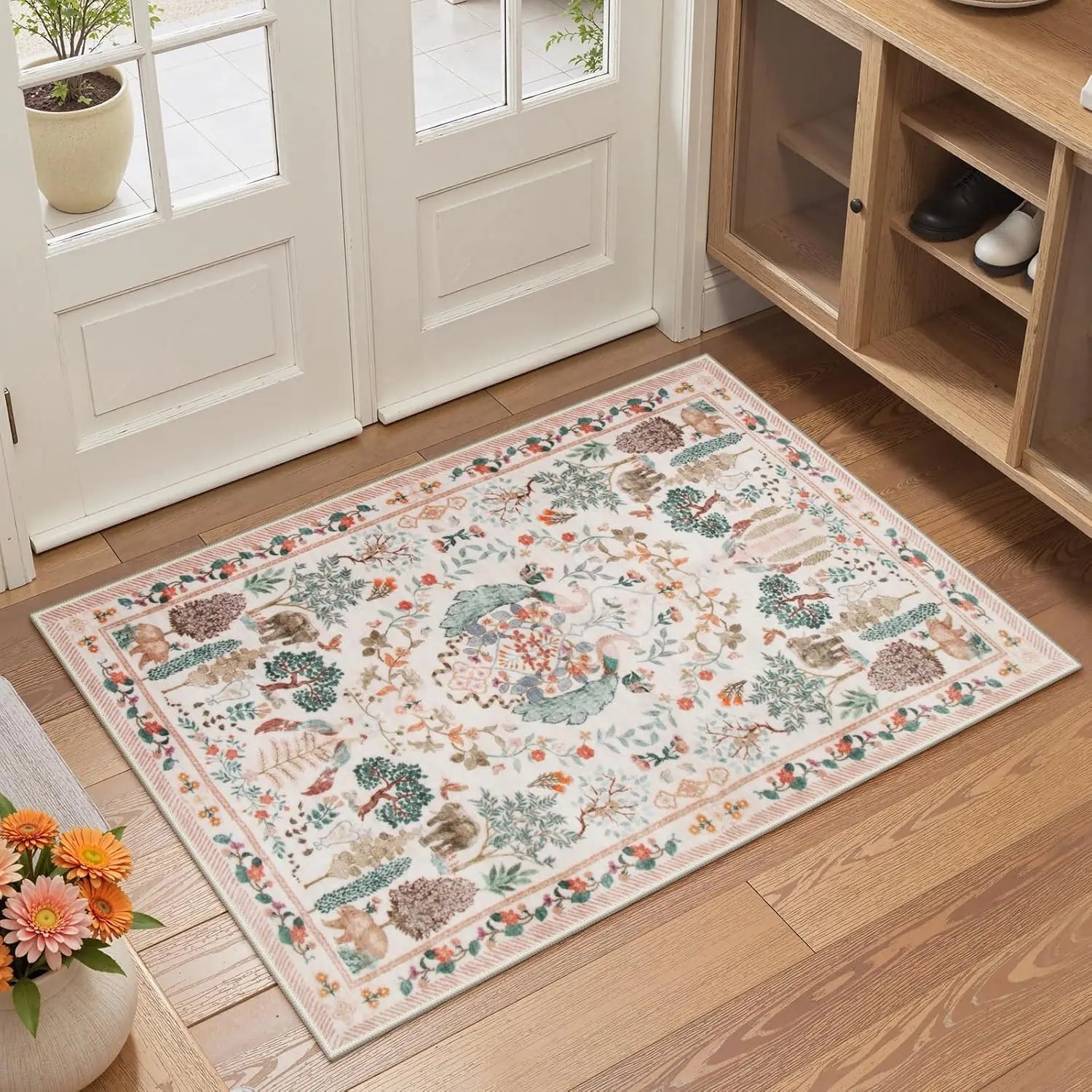 Navak Carpet Boho Floral Soft Blue Esszimmerteppich, rutschfest, ultradünn, schmutzabweisend, großer Bodenteppich für Schlafzimmer, Home Office