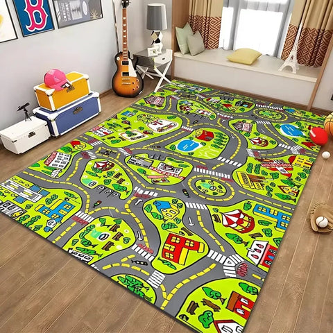 Navak Teppich, pädagogischer Spielteppich für Kinder, Stadtleben, Straßenverkehrssystem-Teppich für Schlafzimmer, Spielzimmer, lustige Lernbodenmatte, sichere Kinder