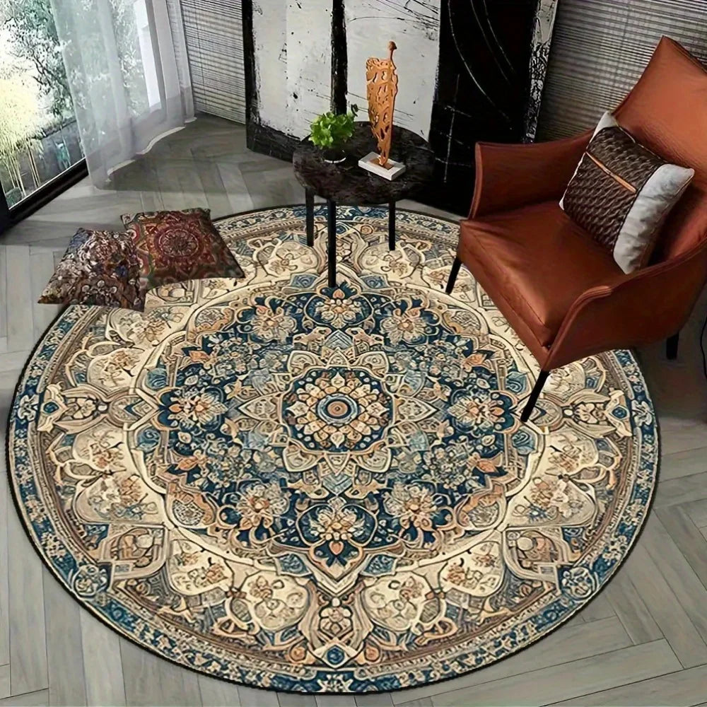 Navak Carpet 1 Stück, dunkle persische Bohemian-Matte, rund, quadratisch, Kristallsamt, maschinenwaschbar, strapazierfähige Gummirückseite, Luxusteppich, verfügbar