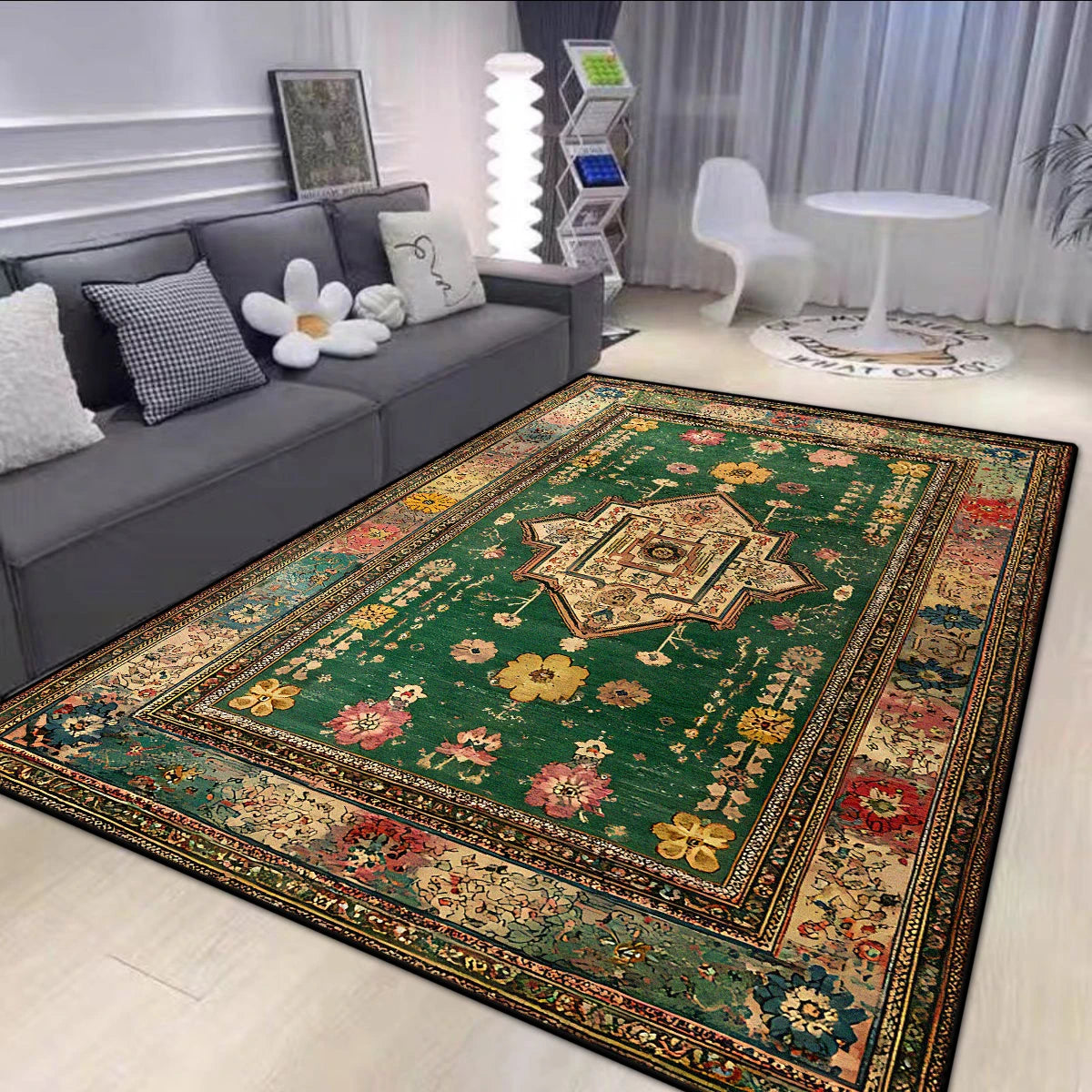 Navak-Teppich im persischen Stil, großer grüner Teppich, Wohnzimmer, rutschfest, leicht zu reinigen, Couchtischmatte, weich, faltbar, Esszimmer-Dekor-Teppich