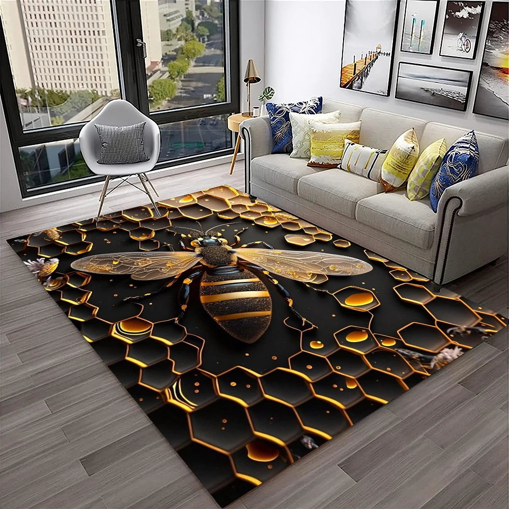Navak Teppich, süße Biene, Honigbiene, Insekten-Cartoon, 3D-Teppich für Zuhause, Wohnzimmer, Schlafzimmer, Sofa, Fußmatte, Dekor, Kinderbereich, Teppich, rutschfeste Bodenmatte
