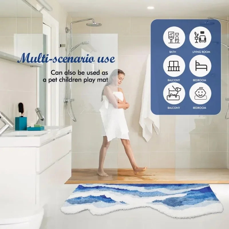 Navak Carpet Exclusive Picks Verbessertes Material Wave Kreativer rutschfester Badezimmerteppich Ozean Schlafzimmer Nachttisch Teppich Wohnzimmer Küchenmatte Wohnkultur