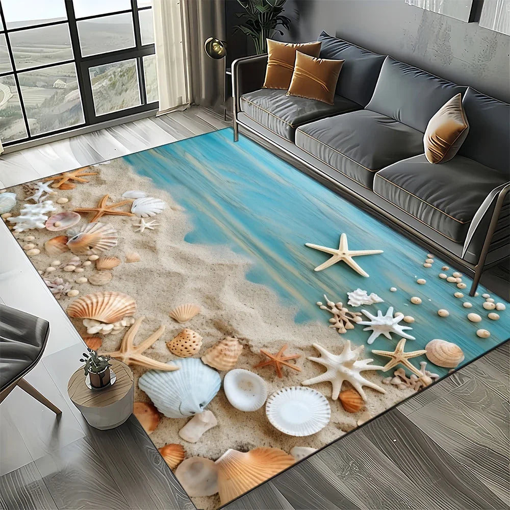 Navak Carpet 2025 Neuer Seestern-Strand-Muschel-Seestern-Sand-Teppich für Wohnzimmer, Schlafzimmer, Heimsofa-Dekoration, Kinderspiel-Rutschfeste Bodenmatte