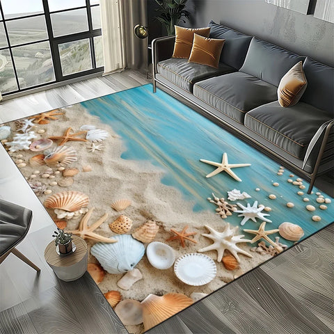 Navak Carpet 2025 Neuer Seestern-Strand-Muschel-Seestern-Sand-Teppich für Wohnzimmer, Schlafzimmer, Heimsofa-Dekoration, Kinderspiel-Rutschfeste Bodenmatte