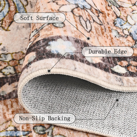 Navak Teppich-Teppiche für das Wohnzimmer, maschinenwaschbarer Vintage-Teppich, rutschfester Kurzflor-Überwurfteppich mit Gummirücken, waschbarer Teppich