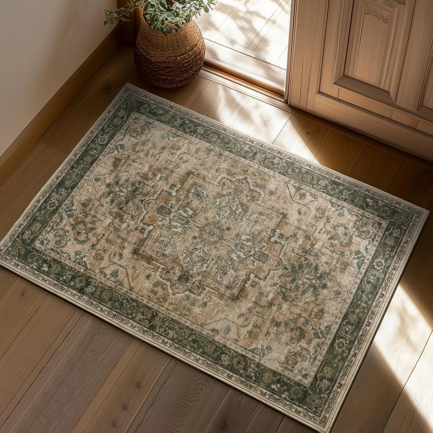 Navak Carpet Crystal velvet carpetVintage DistressedArea Rugs for Living Room Bedroom Non Slip Washable, Medallion Pattern Printed Low