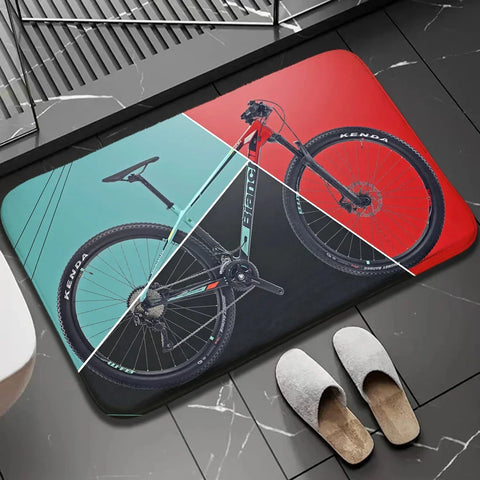 Navak Carpet 1 Stück Biker-Fußmatte für drinnen und draußen, rutschfest, Fahrrad-Aufdruck, Heimdekor, Teppich für Küche, Schlafzimmer, Bad, Fußmatten, waschbar, Bodenmatte