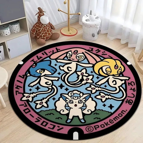 Navak Carpet Daily Picks Disney Japan Anime Pokemon Round Floor Mat Living Room Sofa Bedroom Rug Cute Non-Slip Machine Washable Carpet Home Decor