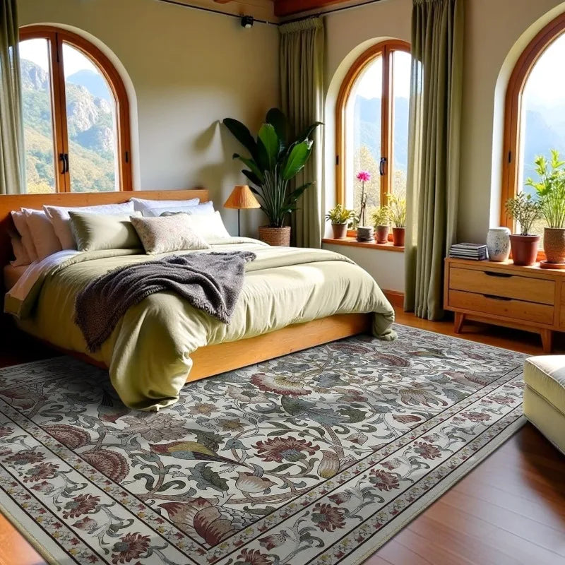 Navak Teppich, Wohnzimmerteppich im nordischen Stil, Retro-Blumen- und Vogeldruck, Schlafzimmerteppiche, modisch, faltbar, maschinenwaschbar, Couchtischmatten