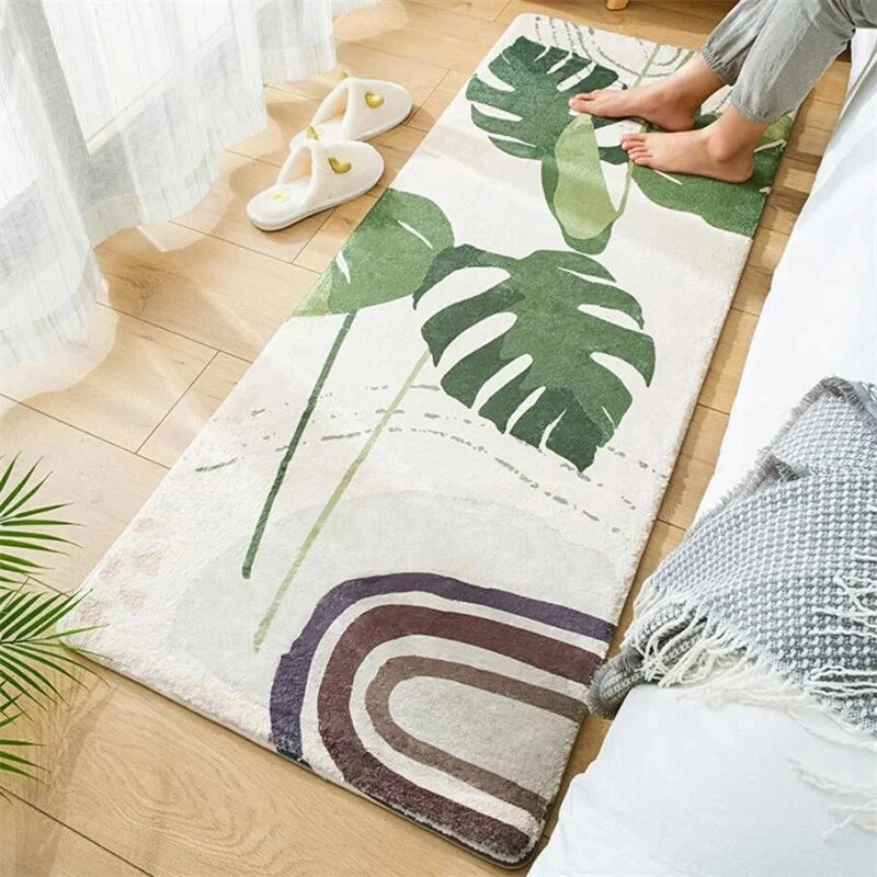 Navak Teppich Schlafzimmer Home Teppich Nachttisch Teppich Dekoration Wohnzimmer Weiche Tür Matten Blatt Druck Flauschigen Plüsch Boden Matte Shaggy Alfombra 양탄자