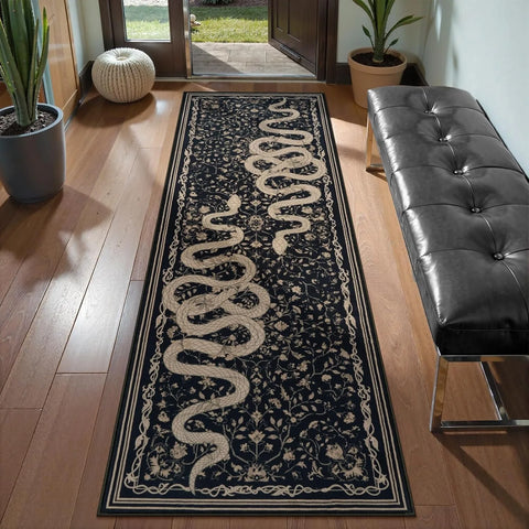 Navak Teppich Flur Teppich Läufer Teppich Schwarz Lange Teppiche Korridor Maschinenwaschbar Schlafzimmer Küche Bodenmatte Elegante Heimdekoration Teppiche