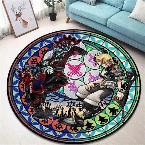 Navak Carpet Daily Picks Kingdom Hearts Cartoon-Teppich, runde Bodenmatte, Wohnzimmerteppich, Badezimmer, Küchenteppich, Fußmatte, rutschfeste Bodenmatte