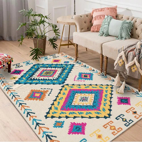Navak Teppich KristallsamtteppichBohemian Muster Dekorativer Wohnzimmerteppich Tribal Style Marokkanischer Luxus Persischer Schlafzimmerteppich Geometrisch A