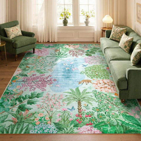 Navak Carpet Botanischer Dschungelteppich, grüner Teppich für Wohnzimmer, Lounge, Couchtisch, rutschfester Teppich, Küche, waschbarer Bereichsteppich, Fußmatte für den Innenbereich