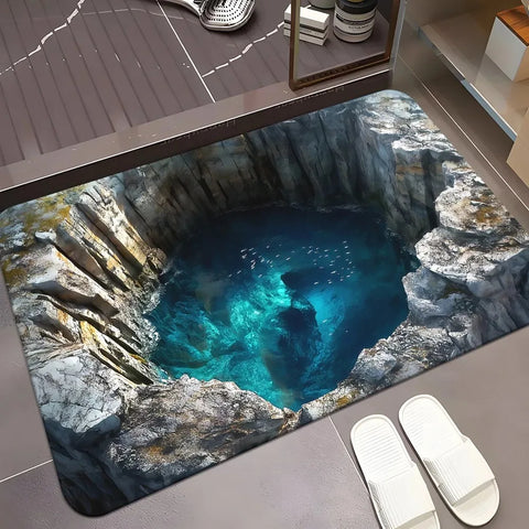 Navak Carpet 1 Stück 3D-Muster Landschaft Fußmatten Küchenteppiche Rutschfeste Pop-Design Badezimmerteppiche Badematte Teppich für Zuhause Waschbecken Wäsche Dekor