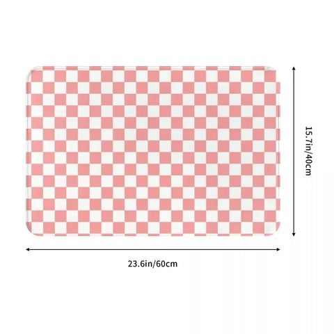 Navak Carpet Checkered Pattern Pastel Pink X White Doormat Rug Carpet Mat Footpad Polyester Non-slip Absorbent Mat Entrance Kitchen Bedroom
