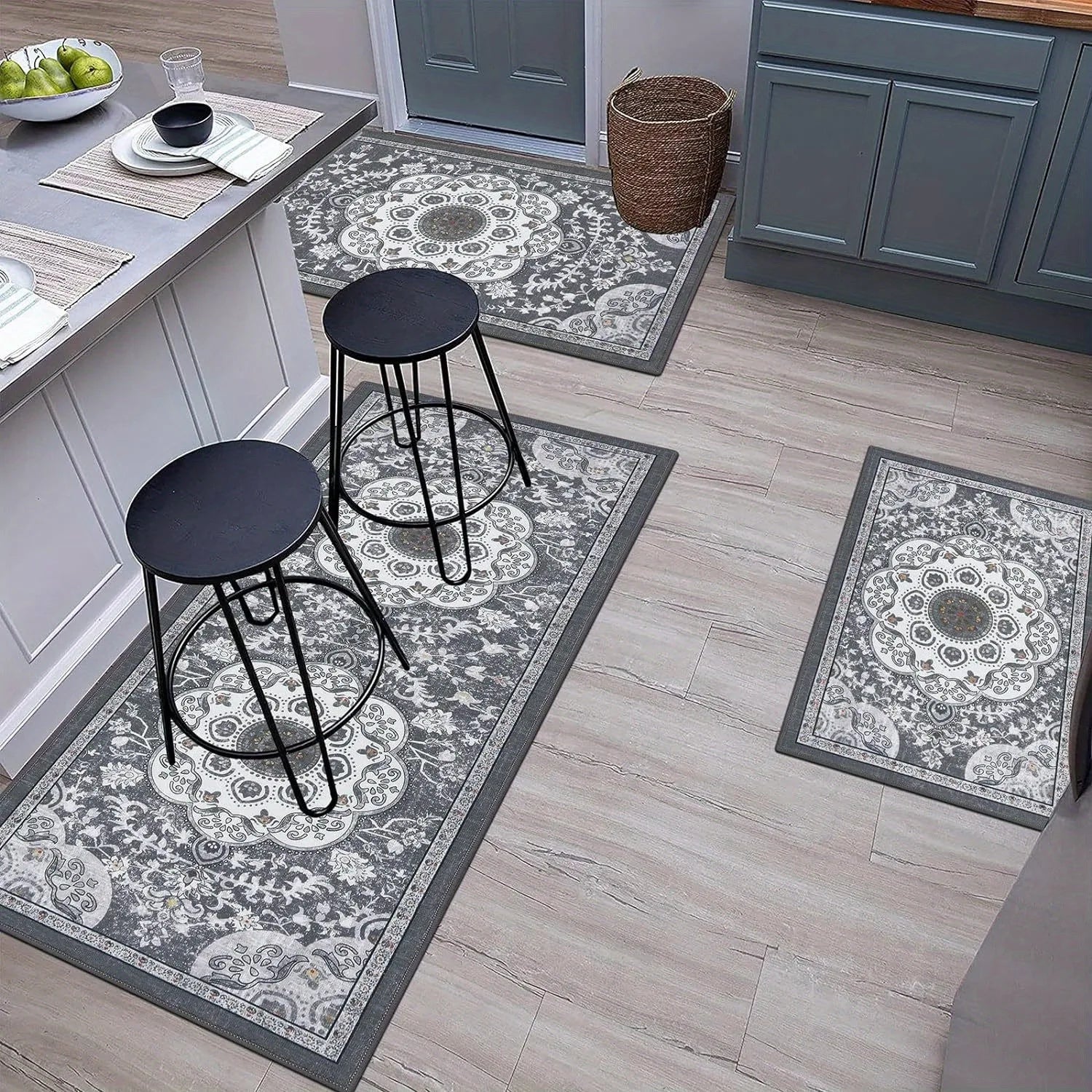 Navak Teppich 3-teiliges Set Bodenmatten Teppiche im Bohemian-Stil Küchenteppich Rutschfester, bequemer, waschbarer Küchendeko-Büro-Schlafzimmer-Flur
