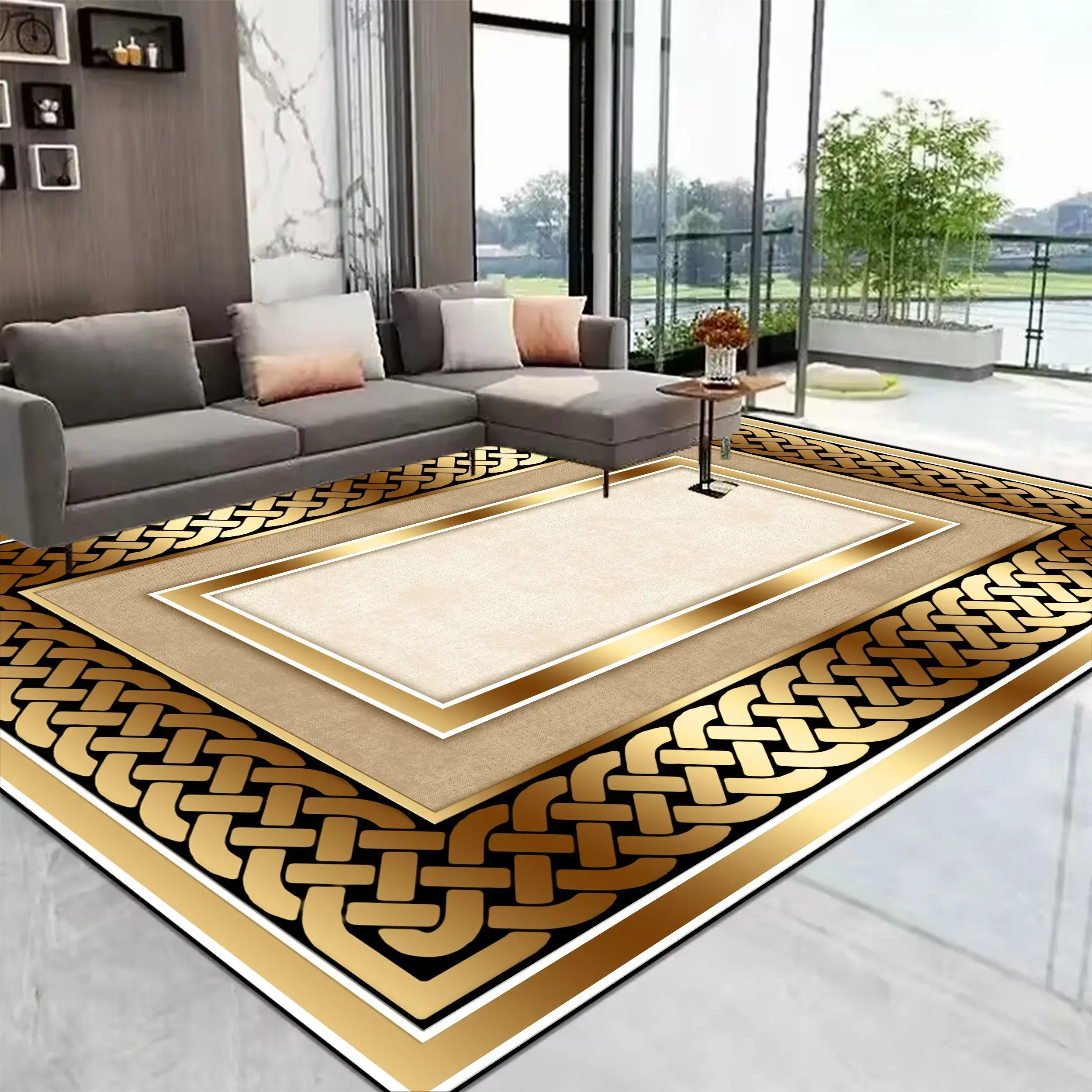 Navak Teppich, europäischer Goldteppich, großer Wohnzimmerteppich, Heimdekoration, luxuriöse Couchtischmatte, rutschfest, waschbar, für Schlafzimmer, Dekoration, Alfombra