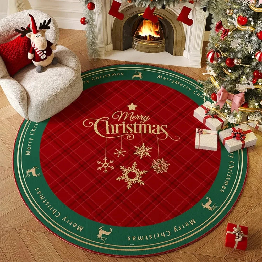 Navak Carpet Christmas Carpet Anti-Slip Round for Living Room and Bedroom Mats Christmas Tree in Bedroom Decoration Home Rugs Festive Party