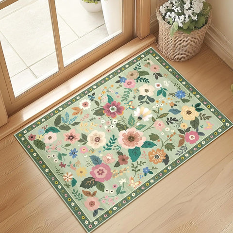 Navak Carpet Crystal Velvet CarpetFloral Area Rug Machine Washable Soft Print Boho Carpet Non Slip Footmat Low Pile Flower Area Rugs for