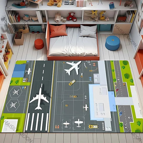 Navak Carpet 3D HD Aviation Theme Airplane Runway Printed Carpet! Anti-slip Sound Insulation, Living Room Bedroom Entrance Door Mat Sofa Rugs