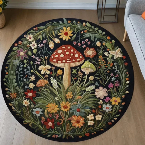 Navak Teppich, Pilzmuster, runder Teppich, Allzweckteppich für Wohnzimmer, Schlafzimmer, Deko, Küche, unter dem Tisch, Bodenmatte, rutschfest, Vintage-Teppich