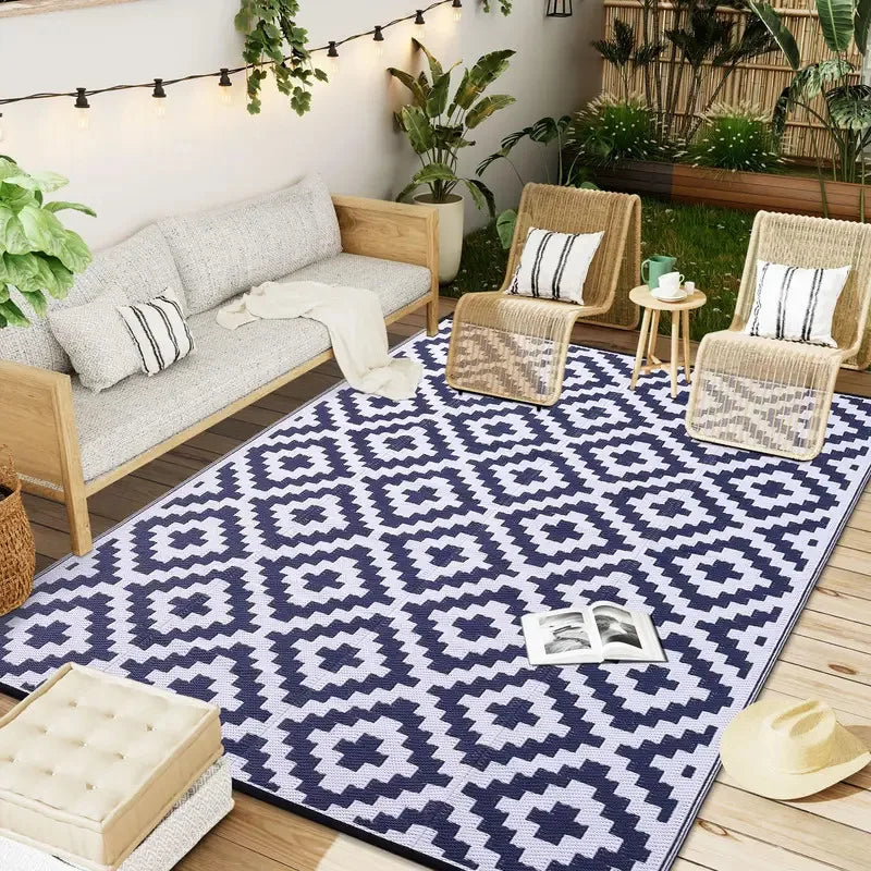 Navak Teppich UBN33HAPIHAPPY Indoor Outdoor Wendbarer Kunststoff-Stroh-Teppich für die Terrasse, Outdoor-Teppiche, wasserdicht, für Deck, Hinterhof, Familienpicknick, Bal9Hb^