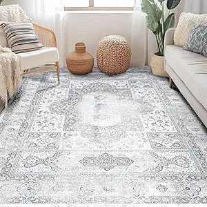 Navak Teppich, maschinenwaschbar, kein Flor, rutschfest, Vintage-Teppiche für Wohnzimmer, Schlafzimmer und Esszimmer, Bohemian-Stil, Used-Look I