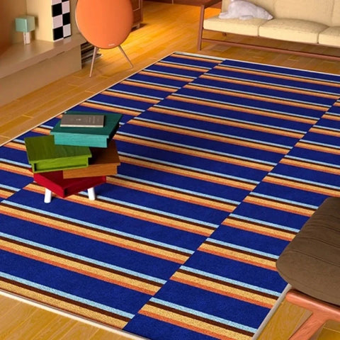 Navak Teppich Amerikanischer Retro-Teppich Blau Braun Wohnzimmer Hochwertige Schlafzimmer Nachttischmatte Garderobe Sofa Einfacher Teppich Alfombra Dekorieren