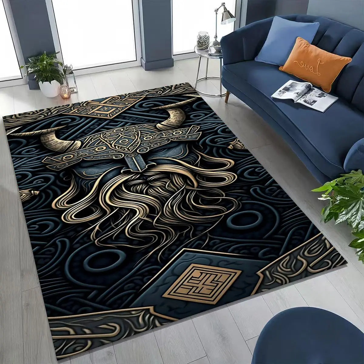 Navak Teppich, nordisches Wikinger-Kriegersymbol, Valhalla, Valknut, Rune, Moto-Teppich für Schlafzimmer, Wohnzimmer, Sofa, Zuhause, Fußmatte, Dekor, rutschfeste Bodenmatte