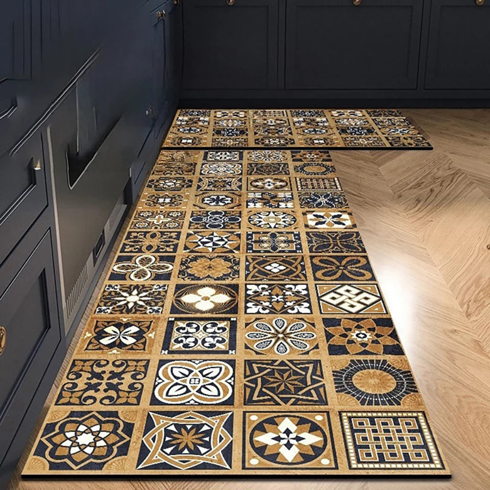 Navak Carpet Exclusive Picks American Light Luxury Wasserabsorbierende, rutschfeste, schmutzabweisende Fußmatte, Vintage-Kristallsamt-Küchentürteppich