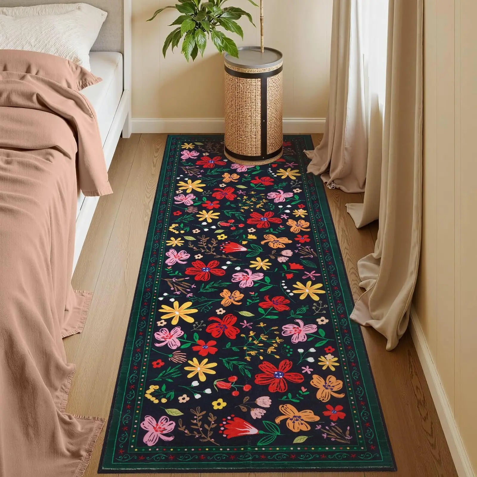 Navak Carpet Exclusive Picks Läuferteppich für den Flur, Blumenmuster, 5,1 x 15,2 cm, waschbar, rutschfest, für den Sommerbereich in der Küche, als Dekoration für Bauernhaus, Schlafzimmer, Zuhause, Eingangsbereich