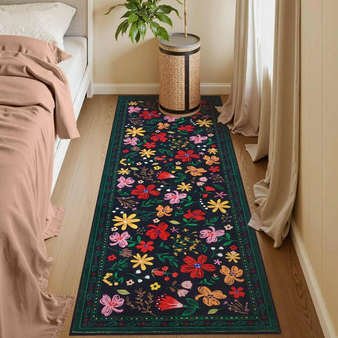 Navak Carpet Exclusive Picks Läuferteppich für den Flur, Blumenmuster, 5,1 x 15,2 cm, waschbar, rutschfest, für den Sommerbereich in der Küche, als Dekoration für Bauernhaus, Schlafzimmer, Zuhause, Eingangsbereich