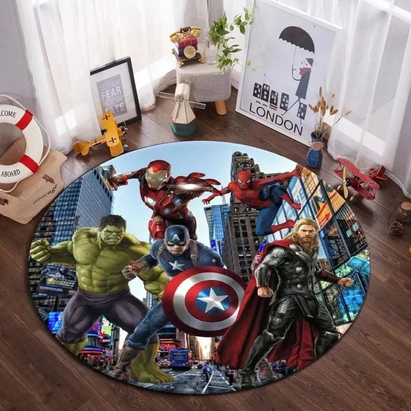 Navak Carpet Daily Picks DISNEY Marvel The Avengers Runder Teppich Anime-Teppich Rutschfeste Spielmatte Niedliche Bodenteppiche für Wohnzimmer, Schlafzimmer, Kindermatten