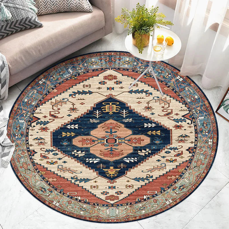 Navak Teppich Amerikanischer Retro-Ethno-Stil Runder Teppich Wohnzimmer Schlafzimmer Matte Rot Festliche Atmosphäre Dekoriert Home Teppich Dekoration