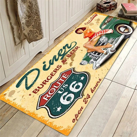 Navak Teppich Route 66 Design Küchenbodenmatte Eingangsbereich Fußmatte Wohndekor Teppich für Wohnzimmer Schlafzimmer Teppiche Badezimmer Rutschfeste Matte Fußpolster