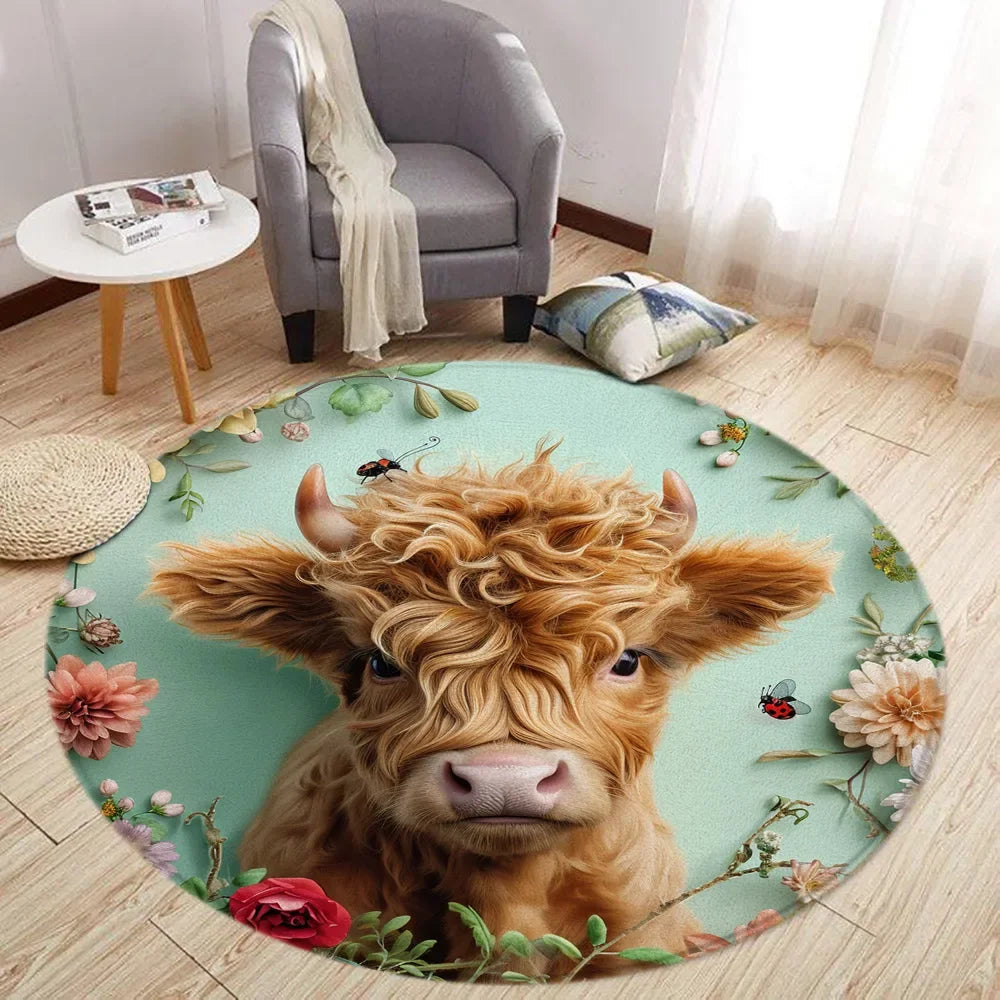 Navak Teppich Cartoon Löwe Liebe Bär Runder Teppich Wohnzimmer Dekoration Kaninchen Bär Waldtiere Schlafzimmer Teppiche Heimmatten Waschbare Freizeitteppiche