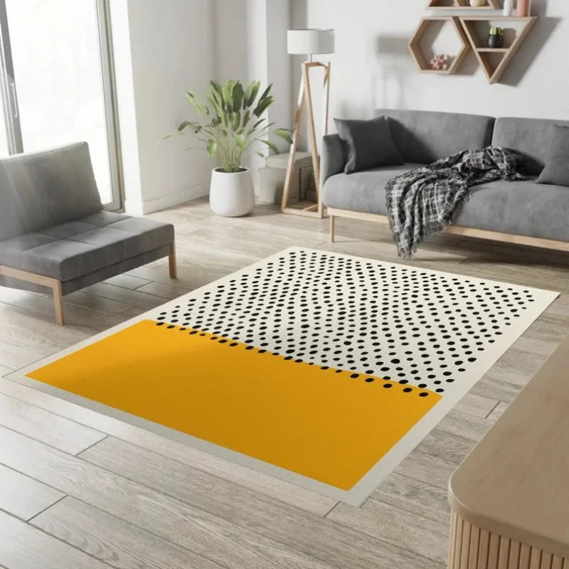 Navak Carpet – Geometrischer Teppich in kräftigem Gelb und Schwarz – Modernes Wohnzimmerdekor im Mid-Century-Stil | Skandinavisch inspirierter abstrakter Teppich für stilvolle Häuser