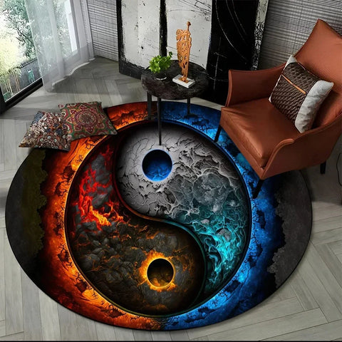 Navak Carpet 3D Naturalize Yin und Yang Chinesisches Tai Chi Runder Teppich Kreisförmiger Teppich für Wohnzimmer Schlafzimmer Dekor Fußmatte Rutschfeste Bodenmatte